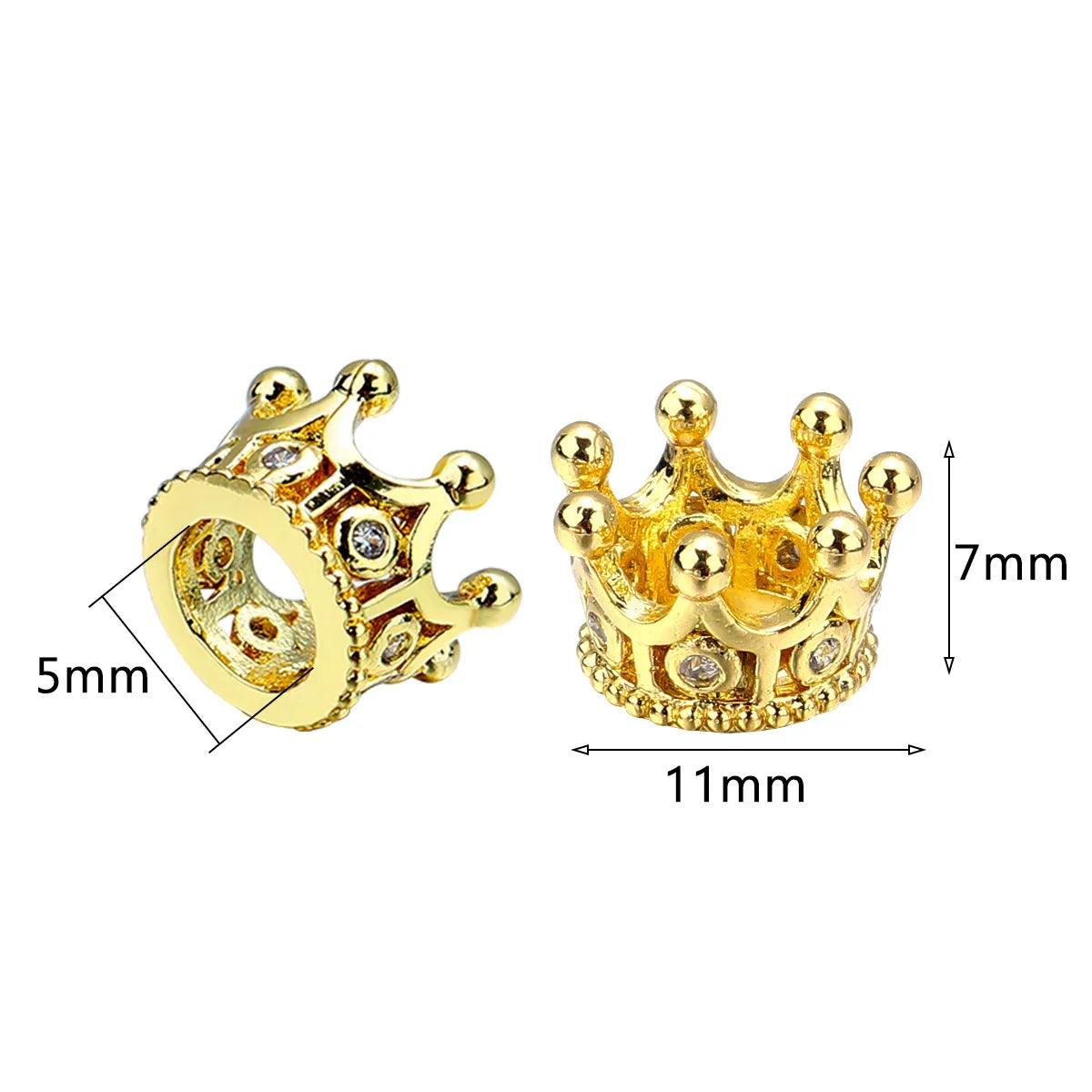 2pcs Copper Zircon Crown Spacer Beads