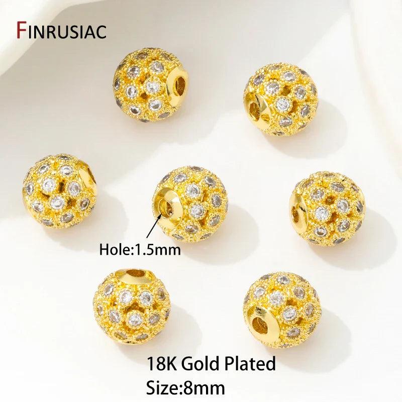 18K Gold Plated Hollow Round Beads with Zircon, 8mm for DIY Jewelry - Jewelry 4 you