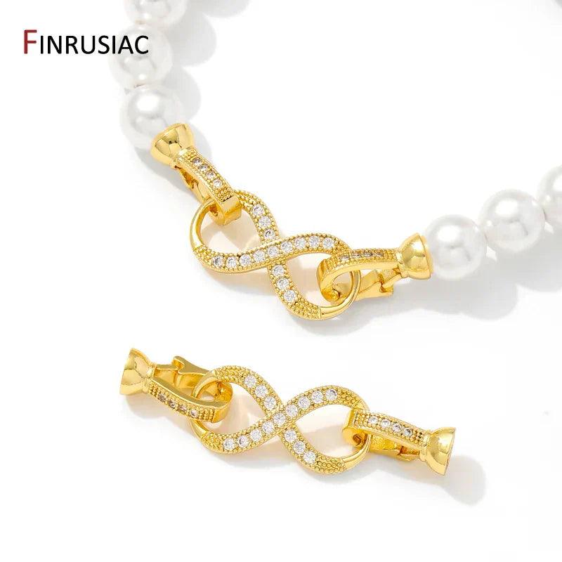 18K Gold-Plated Zircon & Pearl Lock Clasps for DIY Jewelry - Jewelry 4 you