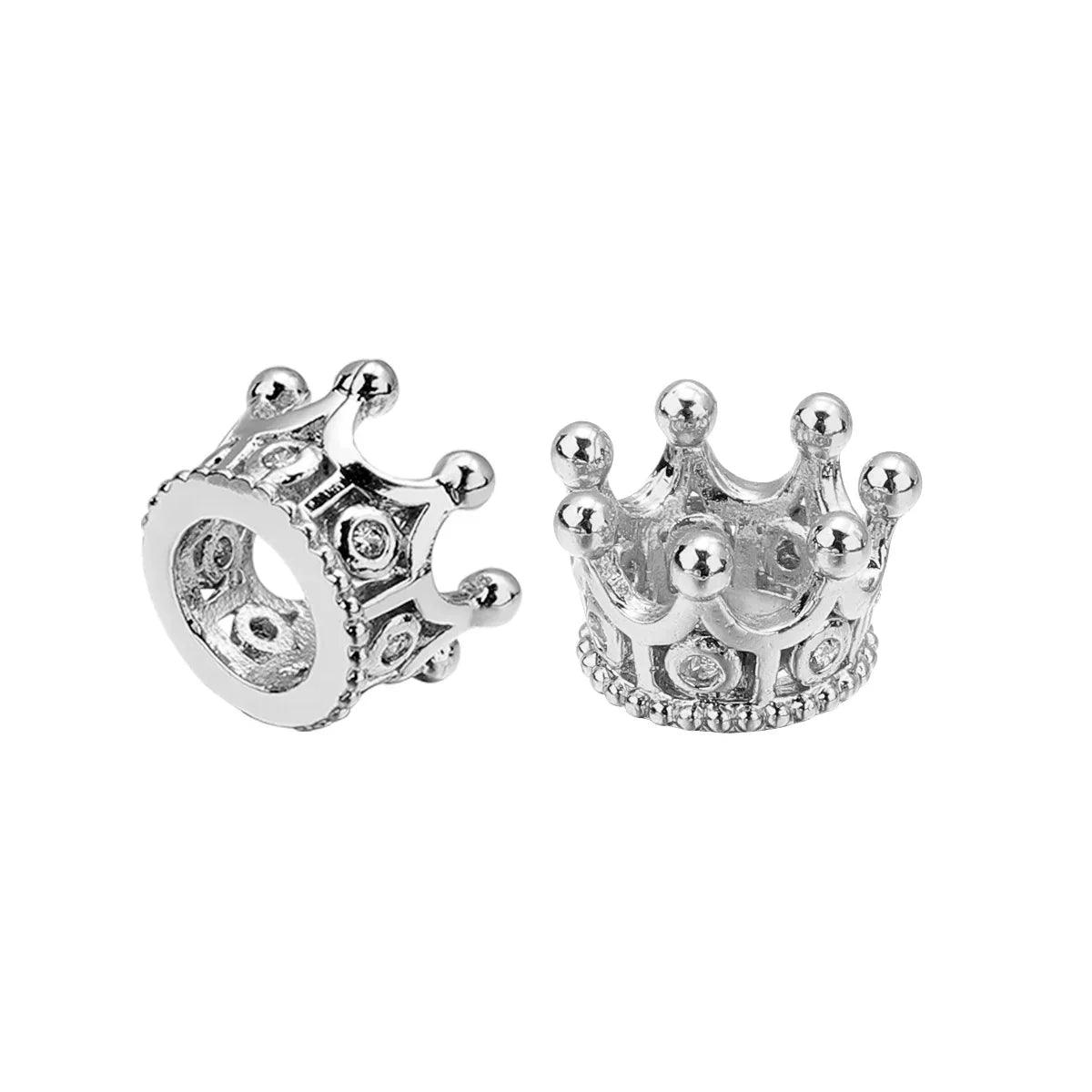 2pcs Copper Zircon Crown Spacer Beads