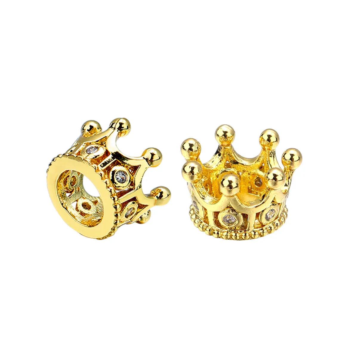 2pcs Copper Zircon Crown Spacer Beads