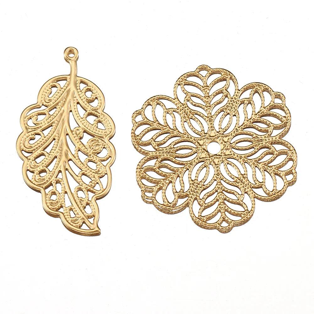 20pcs Stainless Steel Flower Filigree Pendants