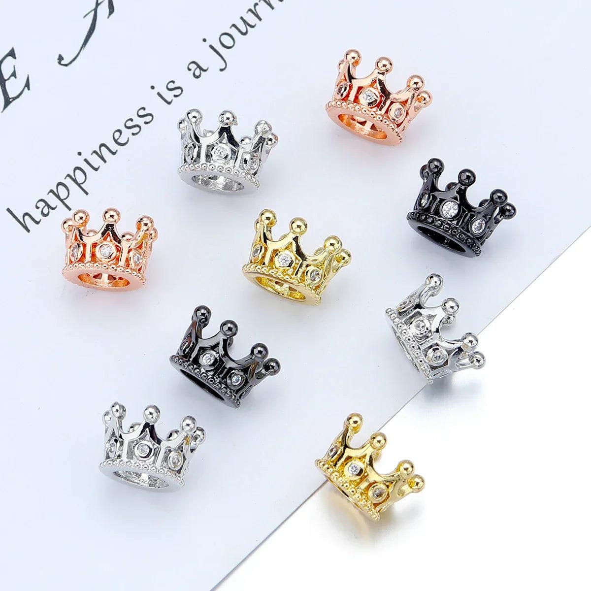 2pcs Copper Zircon Crown Spacer Beads