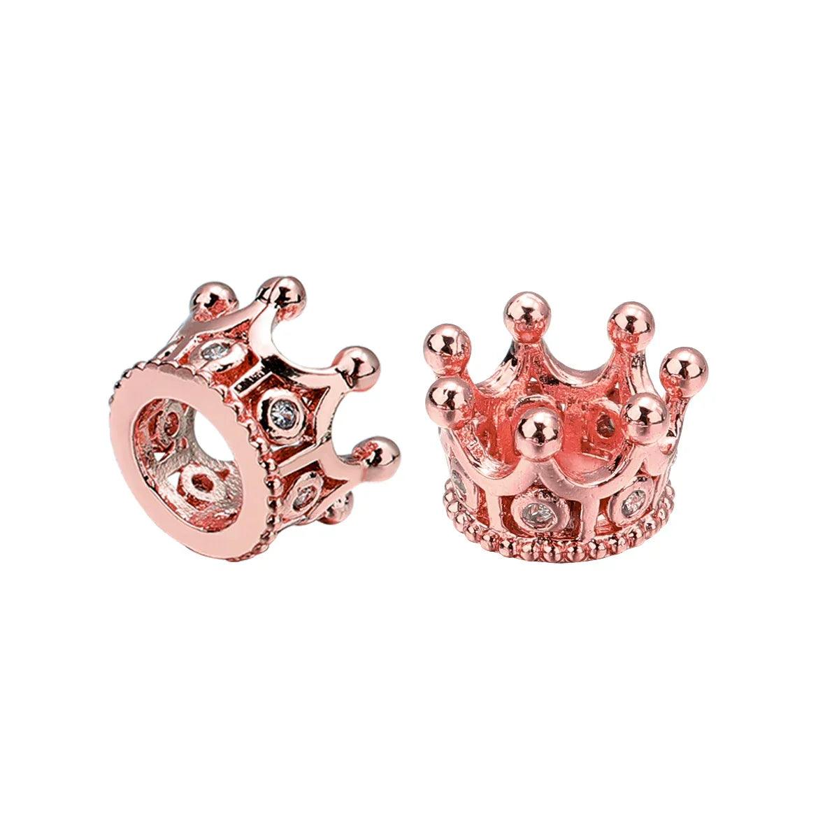 2pcs Copper Zircon Crown Spacer Beads