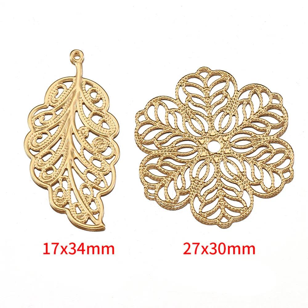 20pcs Stainless Steel Flower Filigree Pendants