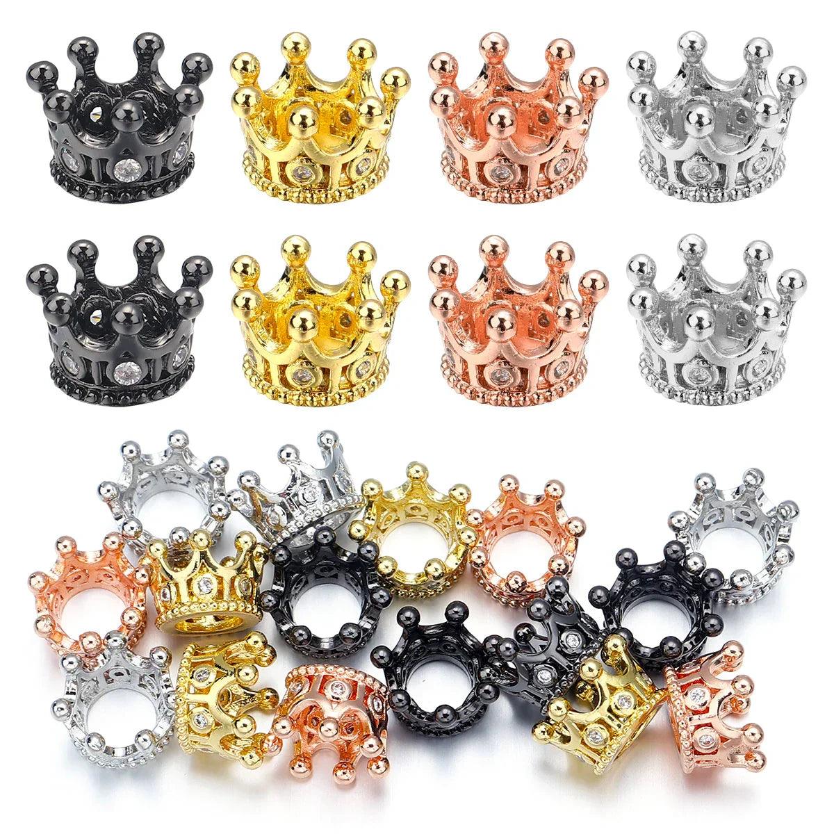 2pcs Copper Zircon Crown Spacer Beads