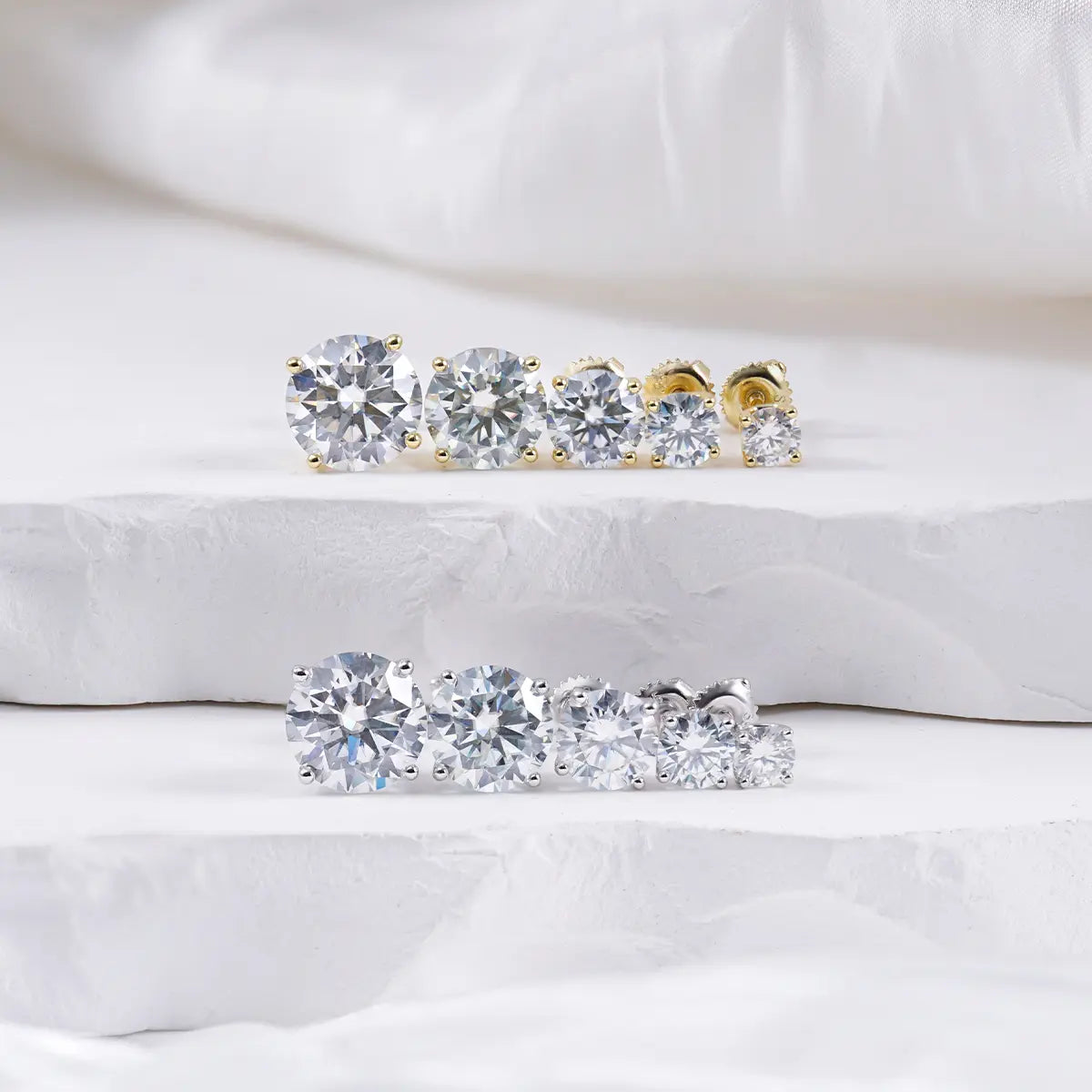 Delzzad 14K Gold-Plated Solitaire Four Prong Earrings Screw Back/Butterfly Back Lab-Created Moissanite Stud Earring S925 Sterling Silver Moissanite Jewelry Perfect Birthday Mother’S Day Christmas Gift for Men Women Wedding Set