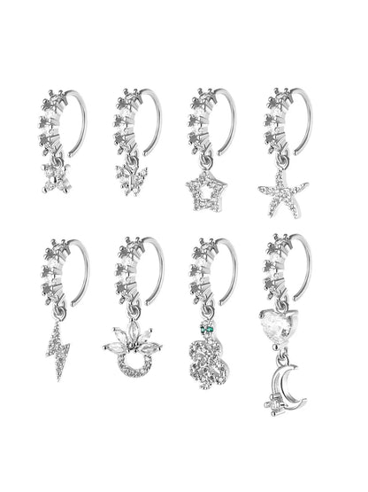 Women'S Elegant Artificial Zircon Decorated Nose Ring, Body Jewelry, Fashionable Nose Piercing Jewelry for Women & Girls, Trendy All-Match & Exquisite Jewelry for Birthday Gift