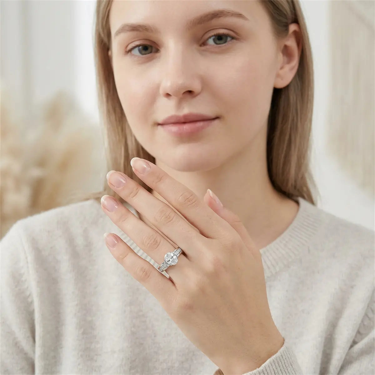 Moissanite 1.5Ct Fortune Glow Oval Ring Wedding Engagement Anniversary Valentine'S Day Romantic Elegant Gift Daily Wear