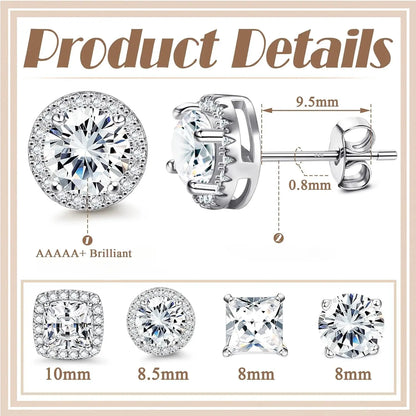 MILACOLATO Cubic Zirconia Stud Earrings Hypoallergenic 925 Sterling Silver Post Earrings Big Brilliant Stud Earrings for Women Men, Men'S Accessories, Gifts for Boyfriend