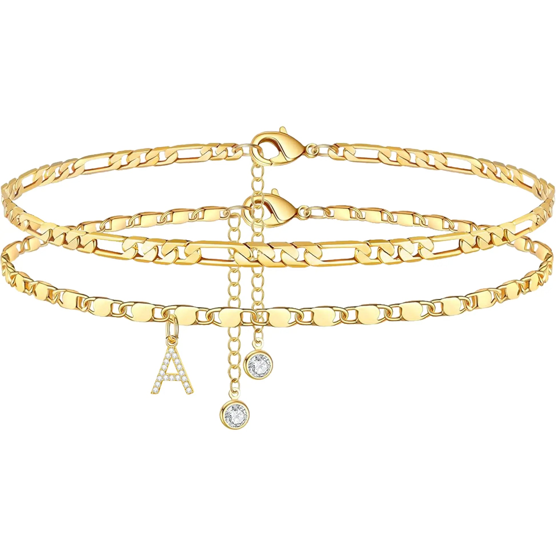 Layered Letter Anklet Bracelet Set for Women, Dainty A–Z Pendant Chains, Adjustable, Hypoallergenic & Waterproof, Perfect Mother’S Day Jewelry Gift