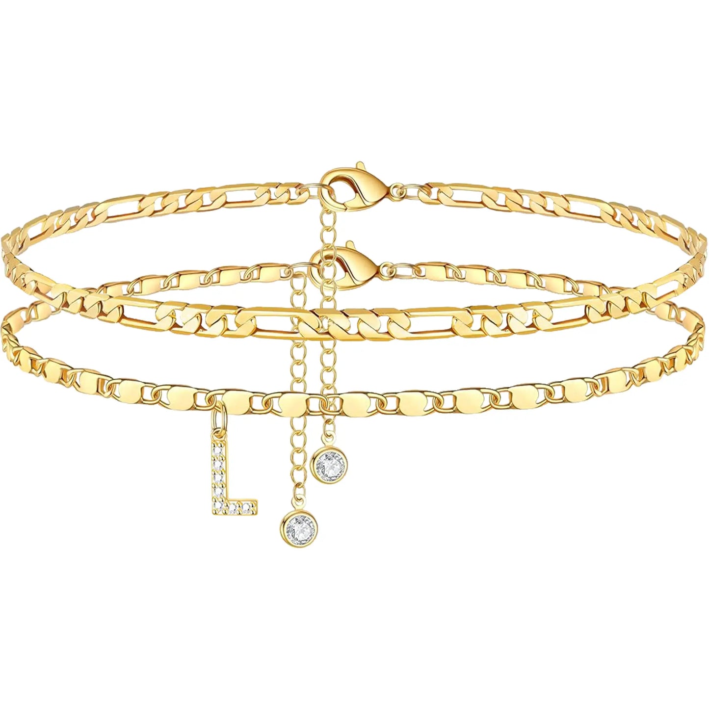 Layered Letter Anklet Bracelet Set for Women, Dainty A–Z Pendant Chains, Adjustable, Hypoallergenic & Waterproof, Perfect Mother’S Day Jewelry Gift
