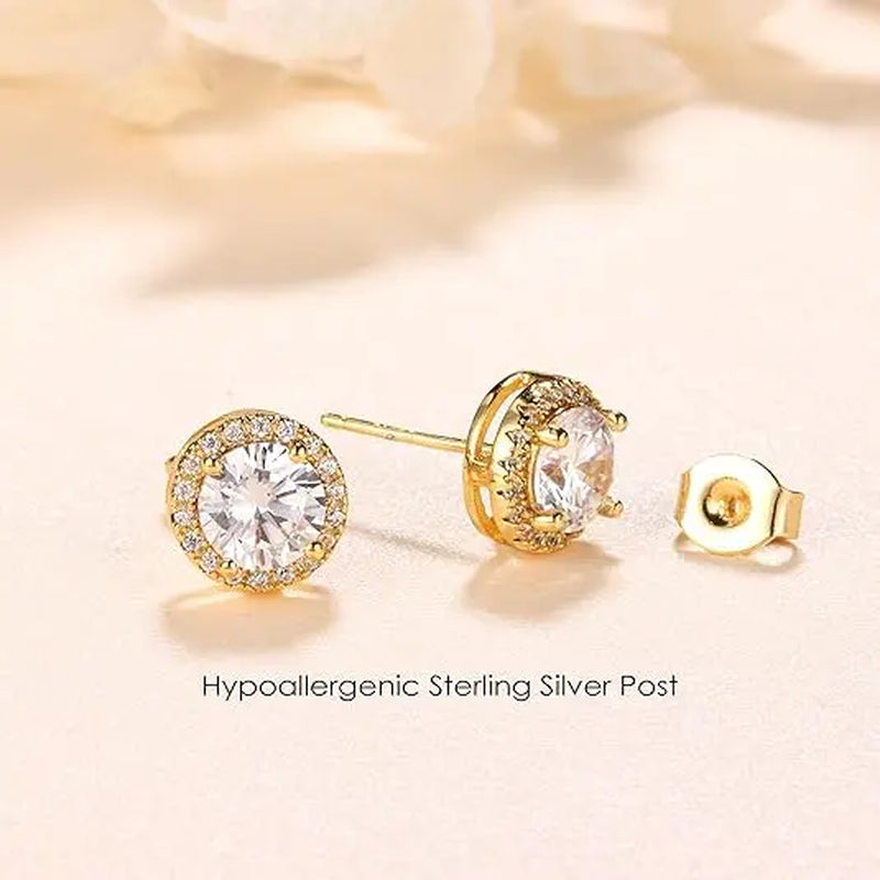 MILACOLATO Cubic Zirconia Stud Earrings Hypoallergenic 925 Sterling Silver Post Earrings Big Brilliant Stud Earrings for Women Men, Men'S Accessories, Gifts for Boyfriend