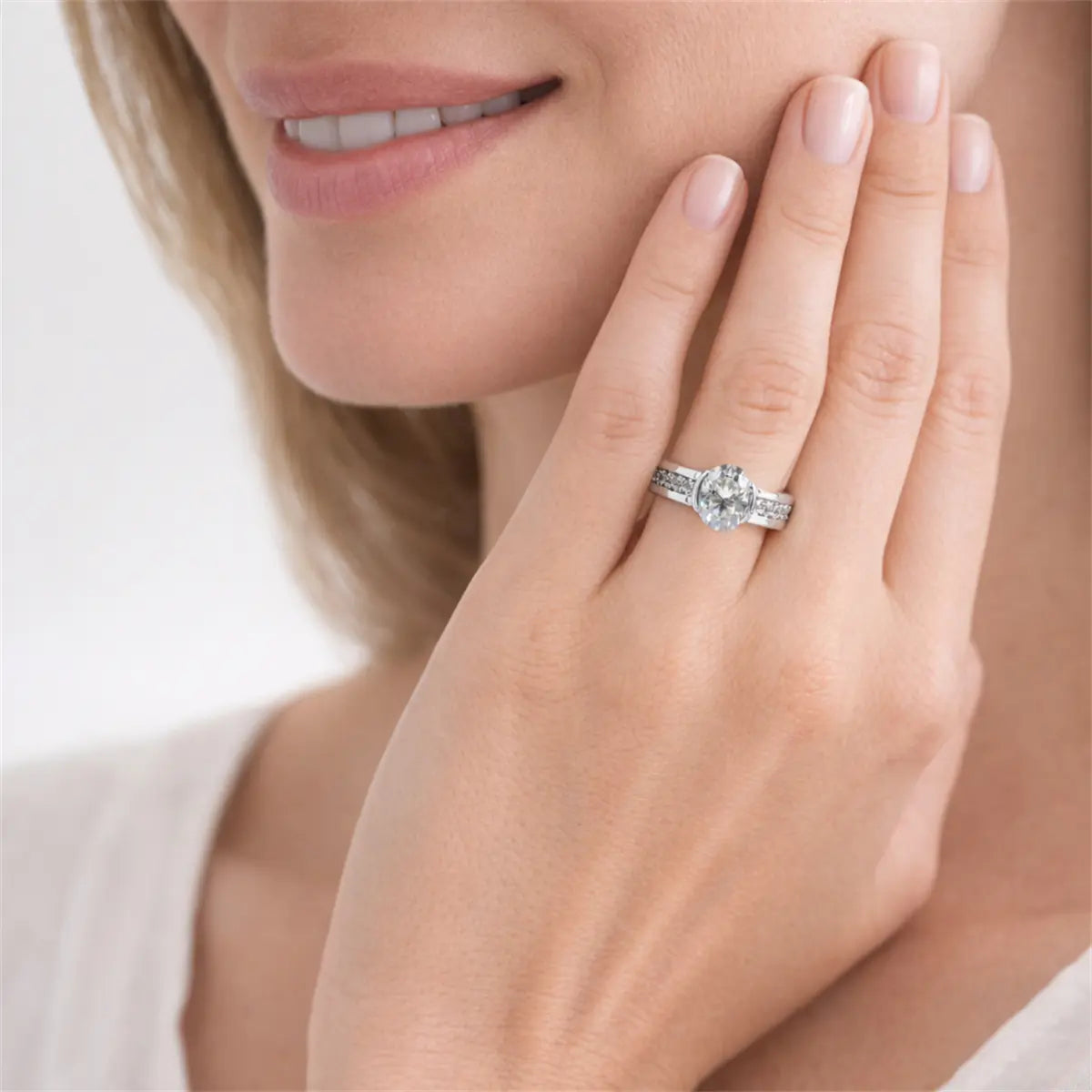Moissanite 1.5Ct Fortune Glow Oval Ring Wedding Engagement Anniversary Valentine'S Day Romantic Elegant Gift Daily Wear
