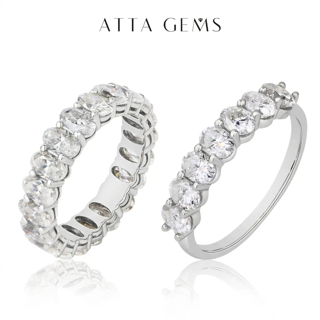ATTAGEMS Oval Cut 1.8CT Half Eternity Band D VVS1 Synthetic Moissanite Ring for Women Copper 14K Gold Plated Wedding Matching Band Fashion Jewelry Gift RU01