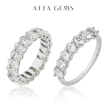 ATTAGEMS Oval Cut 1.8CT Half Eternity Band D VVS1 Synthetic Moissanite Ring for Women Copper 14K Gold Plated Wedding Matching Band Fashion Jewelry Gift RU01