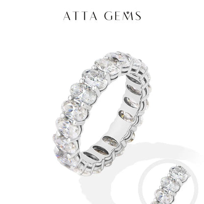 ATTAGEMS Oval Cut 1.8CT Half Eternity Band D VVS1 Synthetic Moissanite Ring for Women Copper 14K Gold Plated Wedding Matching Band Fashion Jewelry Gift RU01