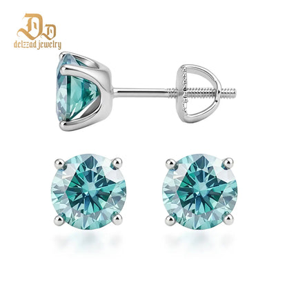 Delzzad 14K Gold-Plated Solitaire Four Prong Earrings Screw Back/Butterfly Back Lab-Created Moissanite Stud Earring S925 Sterling Silver Moissanite Jewelry Perfect Birthday Mother’S Day Christmas Gift for Men Women Wedding Set