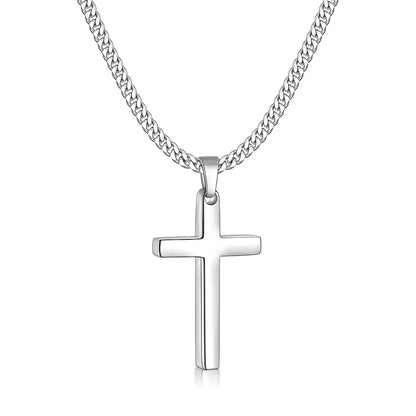 【Men Gifts】Cross Necklace for Men, Silver Tone/Gold Plated Mens Cross Necklaces with 3.5Mm Cuban Chain 16-26 Inch