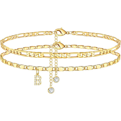 Layered Letter Anklet Bracelet Set for Women, Dainty A–Z Pendant Chains, Adjustable, Hypoallergenic & Waterproof, Perfect Mother’S Day Jewelry Gift