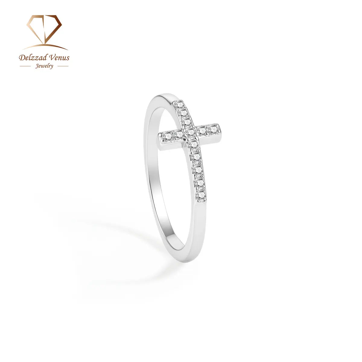 Delzzad 0.1Ct 14K Gold Plated Cross Ring Eternal Intersection Ring Band for Her Infinity Wedding Band Ring D Color VVS Synthetic Moissanite Ring Jewelry Wedding Band Engagement Ring Perfect Birthday Anniversary & Valentine'S Day Mother'S Day Gifts