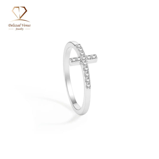 Delzzad 0.1Ct 14K Gold Plated Cross Ring Eternal Intersection Ring Band for Her Infinity Wedding Band Ring D Color VVS Synthetic Moissanite Ring Jewelry Wedding Band Engagement Ring Perfect Birthday Anniversary & Valentine'S Day Mother'S Day Gifts