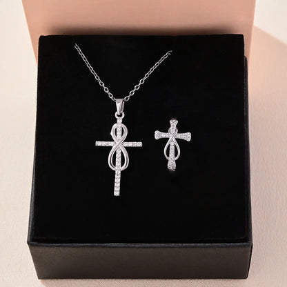 Gold-Plated Jesus Christ Cross Pendant Necklace, Cross Open-Ended Ring, Necklace & Ring Gift Set, Fashion Jewelry Accessories for Women & Men, Romantic Daily Wear Jewelry for Couples