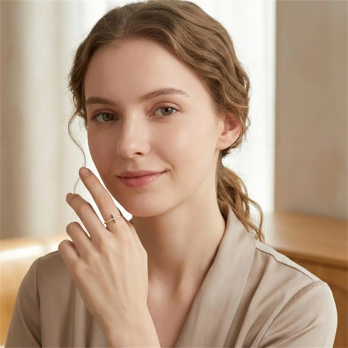 Delzzad 0.1Ct 14K Gold Plated Cross Ring Eternal Intersection Ring Band for Her Infinity Wedding Band Ring D Color VVS Synthetic Moissanite Ring Jewelry Wedding Band Engagement Ring Perfect Birthday Anniversary & Valentine'S Day Mother'S Day Gifts