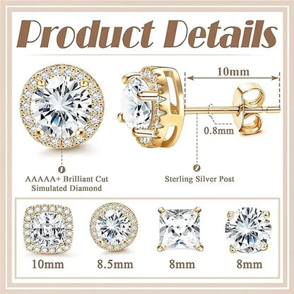 MILACOLATO Cubic Zirconia Stud Earrings Hypoallergenic 925 Sterling Silver Post Earrings Big Brilliant Stud Earrings for Women Men, Men'S Accessories, Gifts for Boyfriend