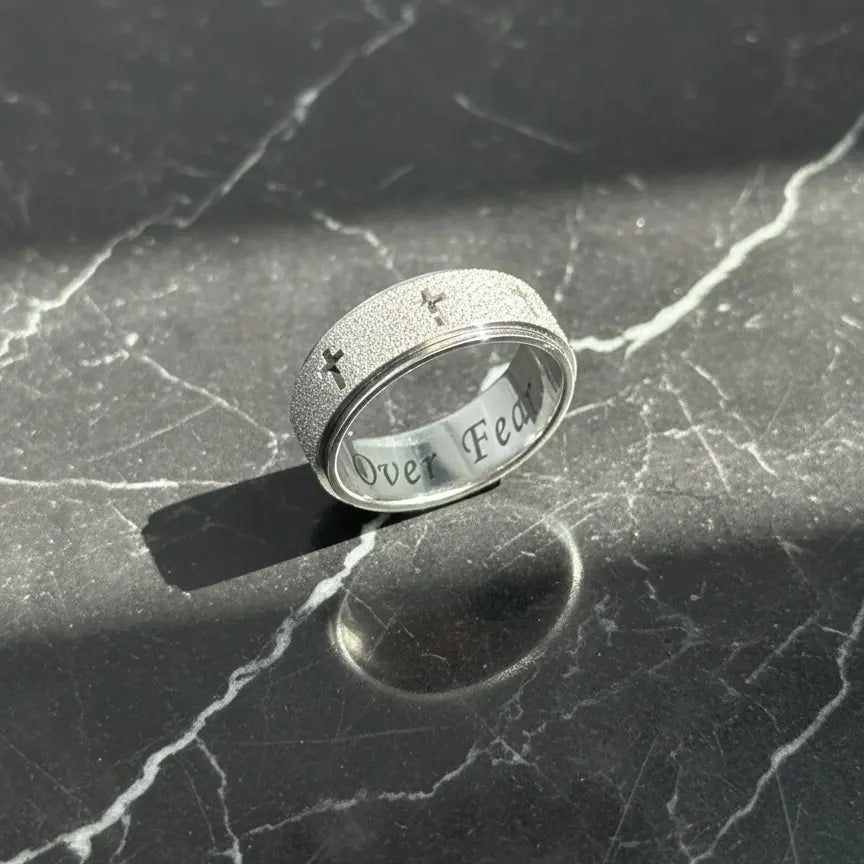 Faith over Fear Cross Spinner Ring-Rotating Anxiety Relief Ring for Men & Women, Stress Relief Fidget Jewelry, Perfect Gift
