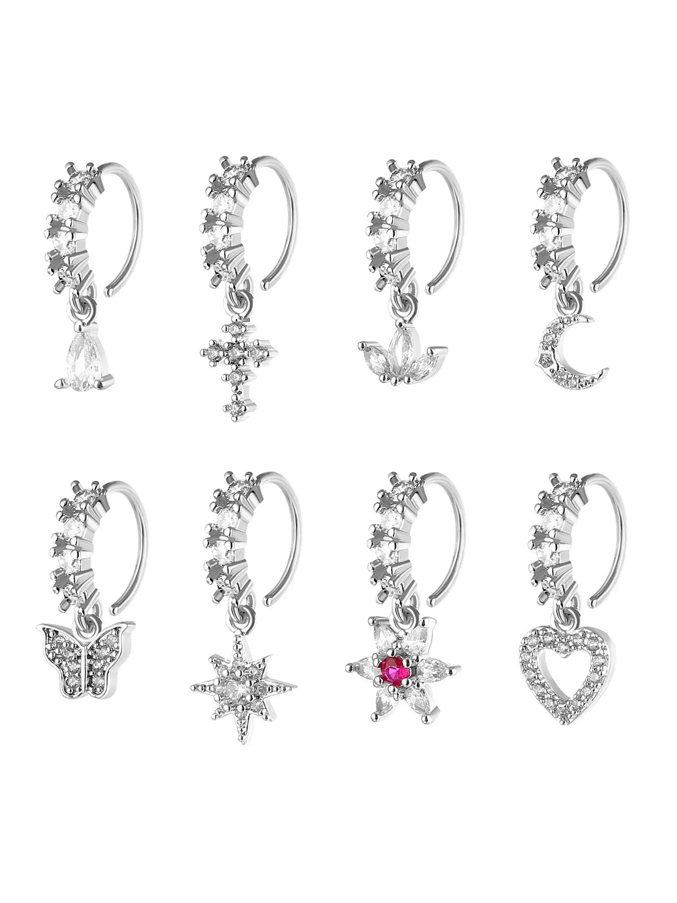 Women'S Elegant Artificial Zircon Decorated Nose Ring, Body Jewelry, Fashionable Nose Piercing Jewelry for Women & Girls, Trendy All-Match & Exquisite Jewelry for Birthday Gift