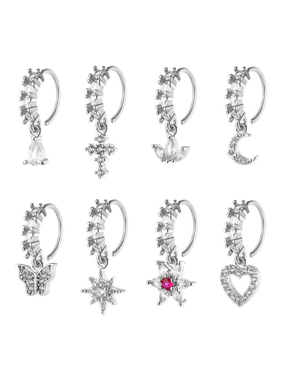Women'S Elegant Artificial Zircon Decorated Nose Ring, Body Jewelry, Fashionable Nose Piercing Jewelry for Women & Girls, Trendy All-Match & Exquisite Jewelry for Birthday Gift