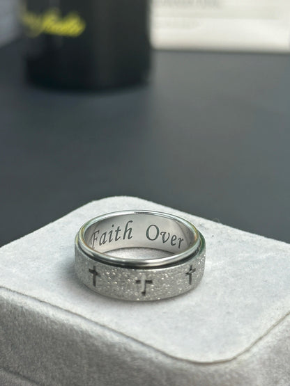 Faith over Fear Cross Spinner Ring-Rotating Anxiety Relief Ring for Men & Women, Stress Relief Fidget Jewelry, Perfect Gift