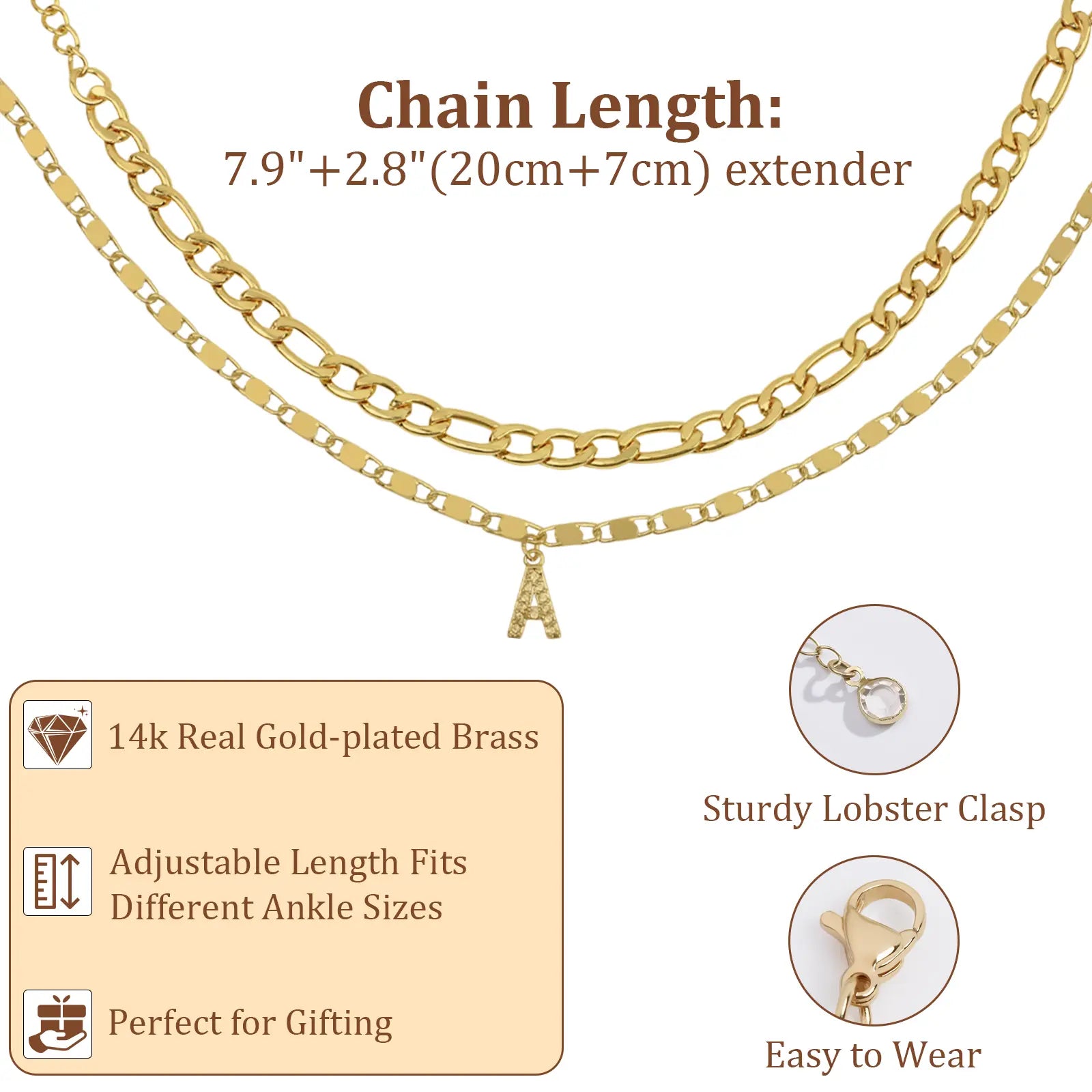 Layered Letter Anklet Bracelet Set for Women, Dainty A–Z Pendant Chains, Adjustable, Hypoallergenic & Waterproof, Perfect Mother’S Day Jewelry Gift