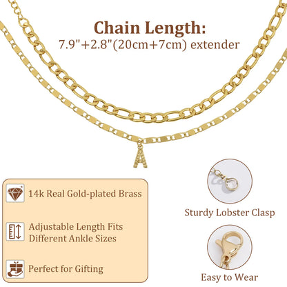 Layered Letter Anklet Bracelet Set for Women, Dainty A–Z Pendant Chains, Adjustable, Hypoallergenic & Waterproof, Perfect Mother’S Day Jewelry Gift