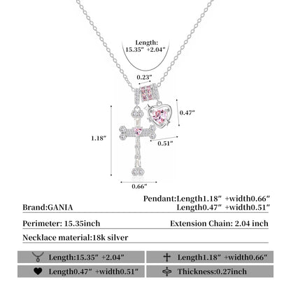 GANIA Holy Love 18K Gold Cross Engraved with Pink Heart Necklace, Christian Faith Protection Jewelry, Allergen-Resistant and Non-Dyed, Adjustable. Ideal Gift for Birthdays, Anniversaries, Mothers, Sisters, Girlfriends, and Wives