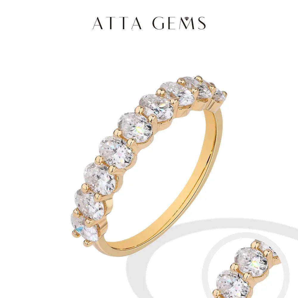 ATTAGEMS Oval Cut 1.8CT Half Eternity Band D VVS1 Synthetic Moissanite Ring for Women Copper 14K Gold Plated Wedding Matching Band Fashion Jewelry Gift RU01
