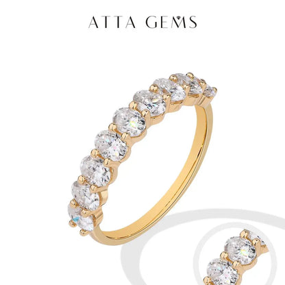 ATTAGEMS Oval Cut 1.8CT Half Eternity Band D VVS1 Synthetic Moissanite Ring for Women Copper 14K Gold Plated Wedding Matching Band Fashion Jewelry Gift RU01