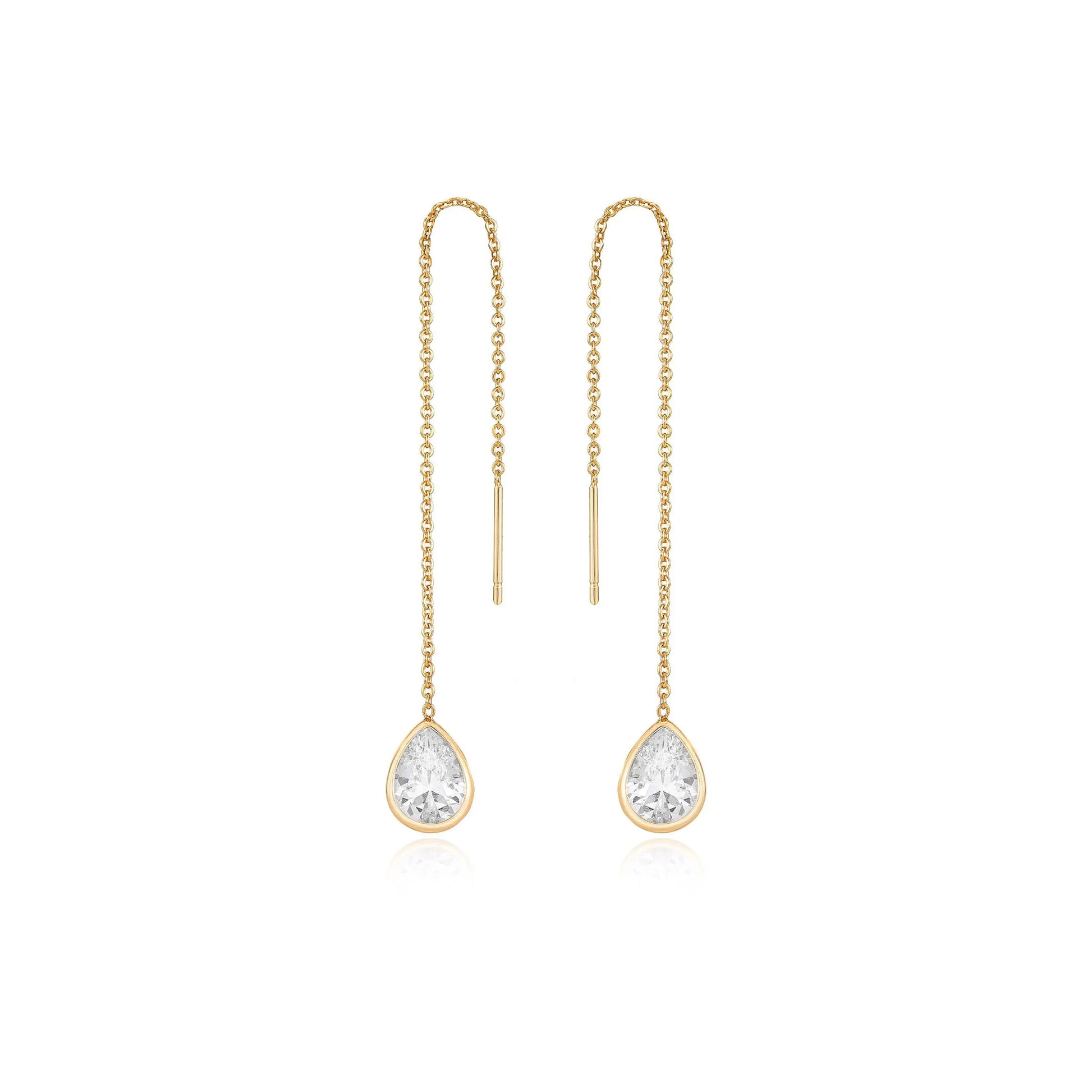 Ettika Barely There Chain and Crystal Dangle Earrings – 18K Gold Plated or Rhodium Threader Earrings with Cubic Zirconia Sparkle