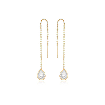 Ettika Barely There Chain and Crystal Dangle Earrings – 18K Gold Plated or Rhodium Threader Earrings with Cubic Zirconia Sparkle