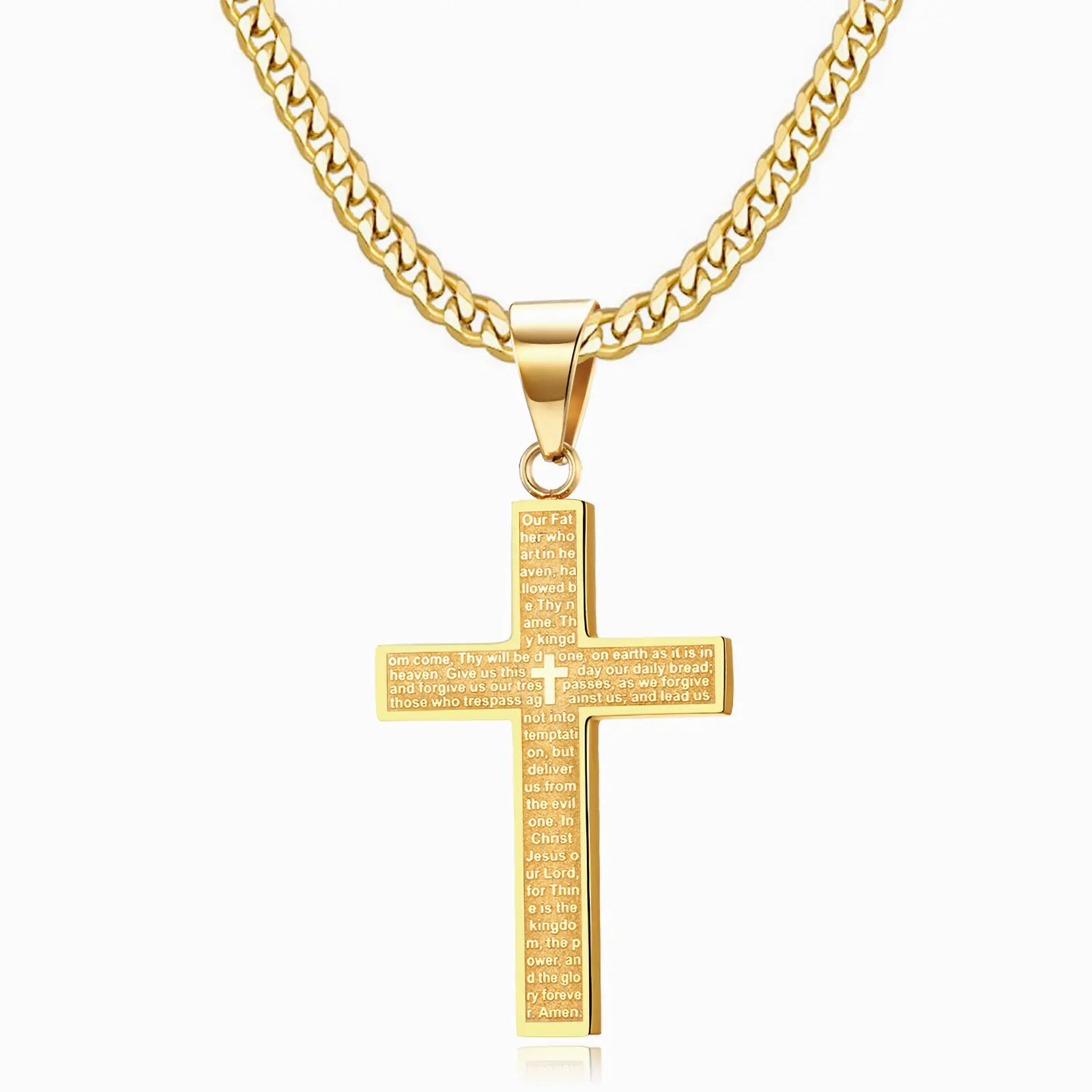 【Men Gifts】Cross Necklace for Men, Silver Tone/Gold Plated Mens Cross Necklaces with 3.5Mm Cuban Chain 16-26 Inch