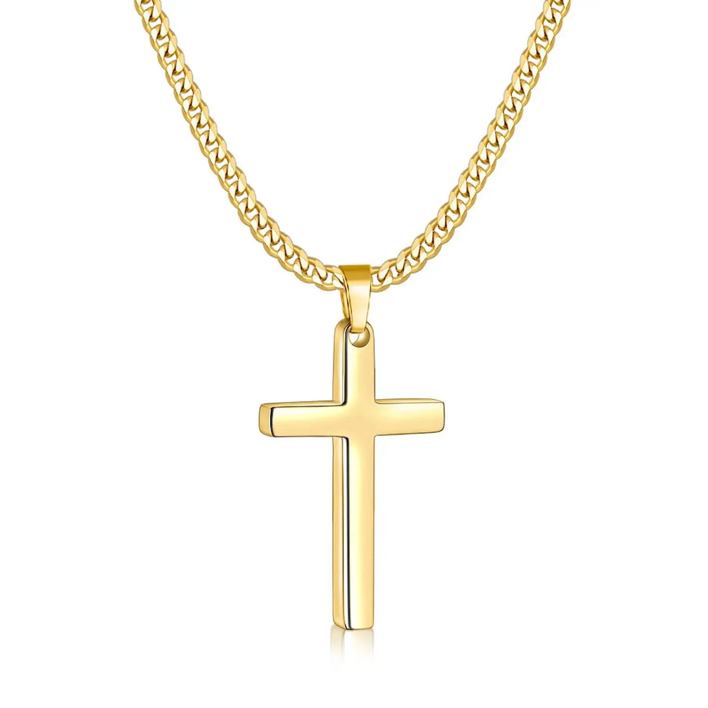 【Men Gifts】Cross Necklace for Men, Silver Tone/Gold Plated Mens Cross Necklaces with 3.5Mm Cuban Chain 16-26 Inch