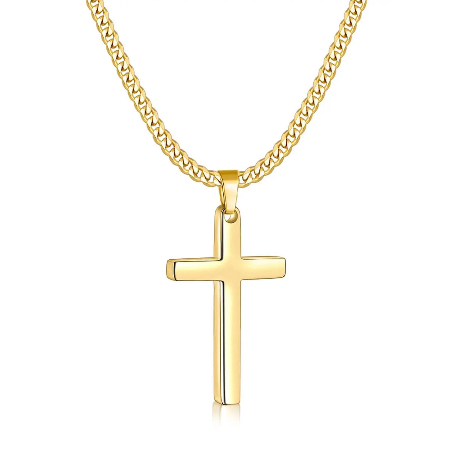 【Men Gifts】Cross Necklace for Men, Silver Tone/Gold Plated Mens Cross Necklaces with 3.5Mm Cuban Chain 16-26 Inch