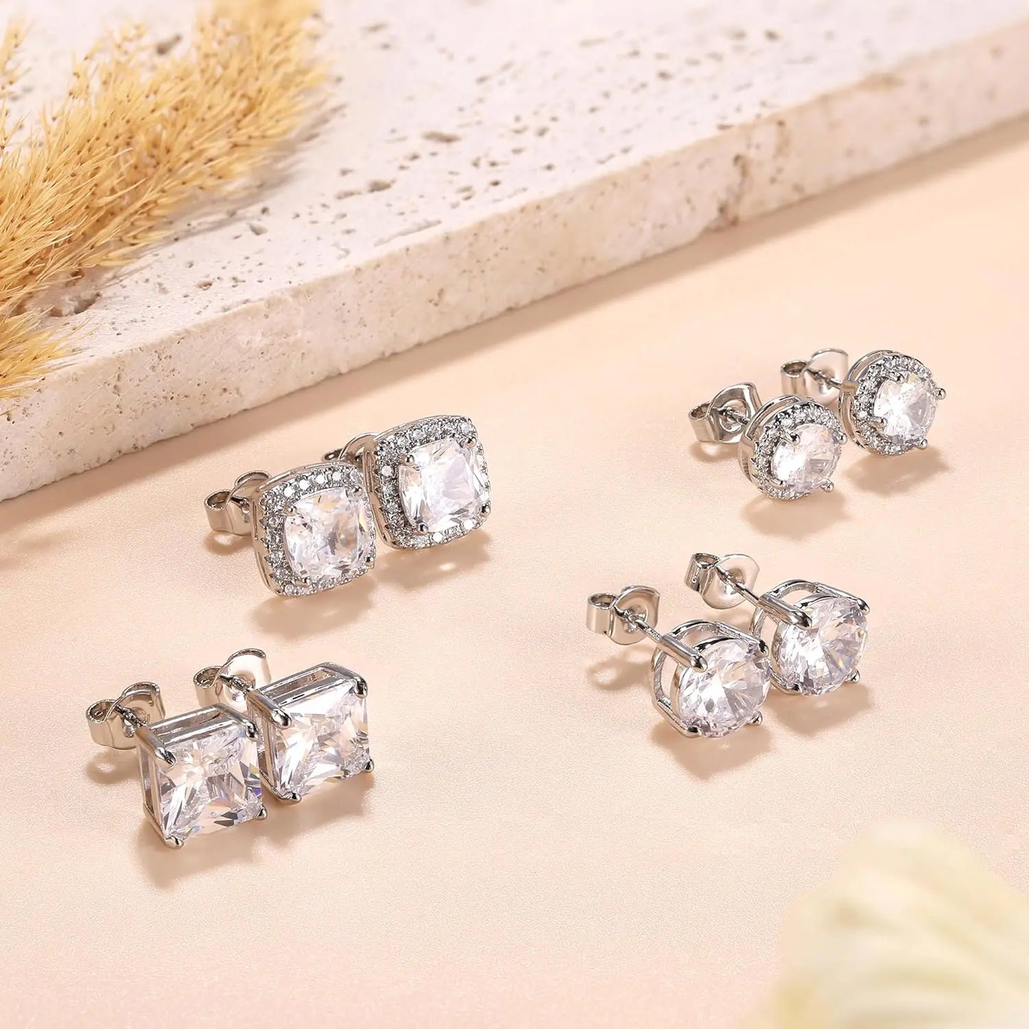 MILACOLATO Cubic Zirconia Stud Earrings Hypoallergenic 925 Sterling Silver Post Earrings Big Brilliant Stud Earrings for Women Men, Men'S Accessories, Gifts for Boyfriend