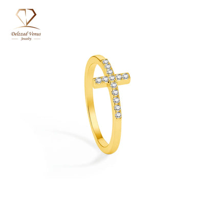 Delzzad 0.1Ct 14K Gold Plated Cross Ring Eternal Intersection Ring Band for Her Infinity Wedding Band Ring D Color VVS Synthetic Moissanite Ring Jewelry Wedding Band Engagement Ring Perfect Birthday Anniversary & Valentine'S Day Mother'S Day Gifts